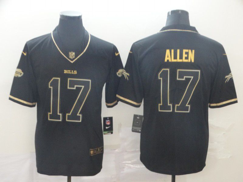 Men Buffalo Bills #17 Allen Black Retro gold character Nike NFL Jerseys